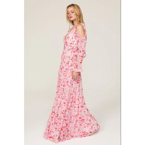 Mac Duggal Ieena Floral Gown 6 Backless Plunge Tiered Ruffled Coquette Twee - Picture 2 of 14